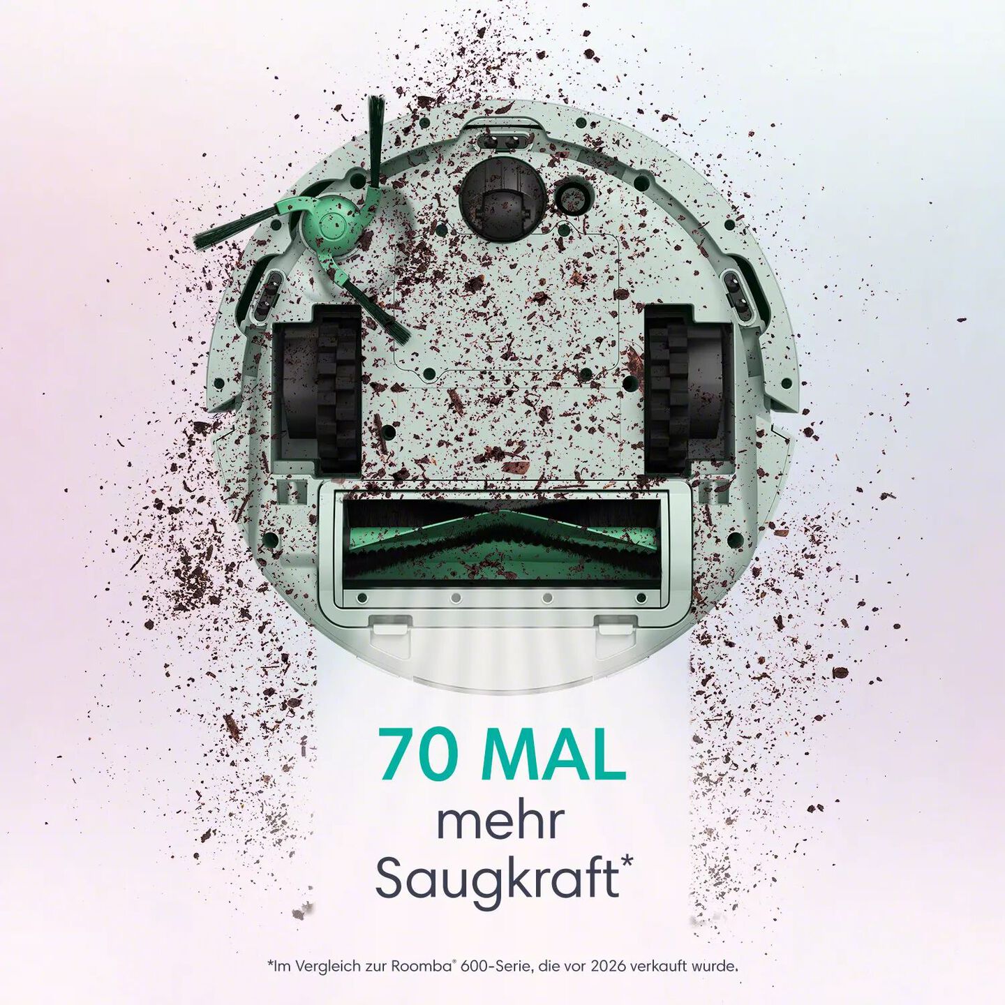 Unterseite des Roomba Mini Mint, 70-mal mehr Saugkraft